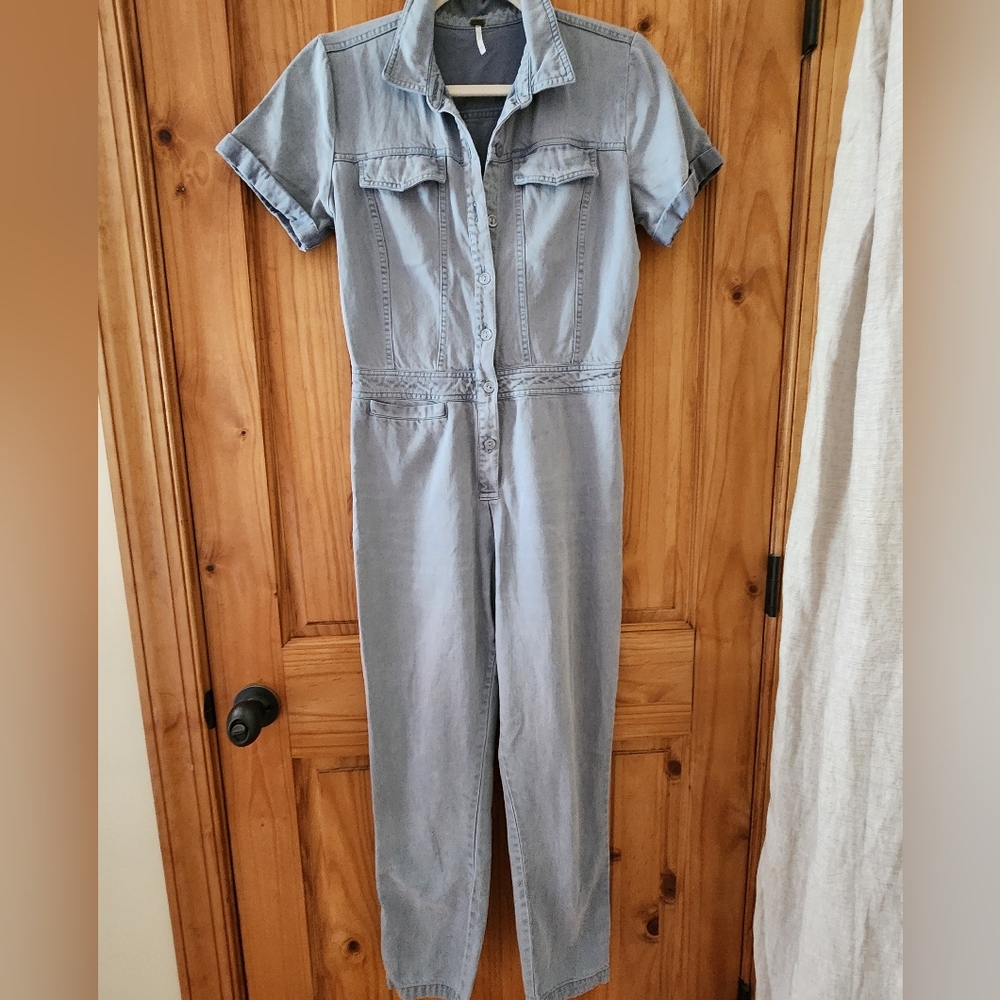 YFB Short Sleeve Aviator Jumpsuit Light Blue Size XS